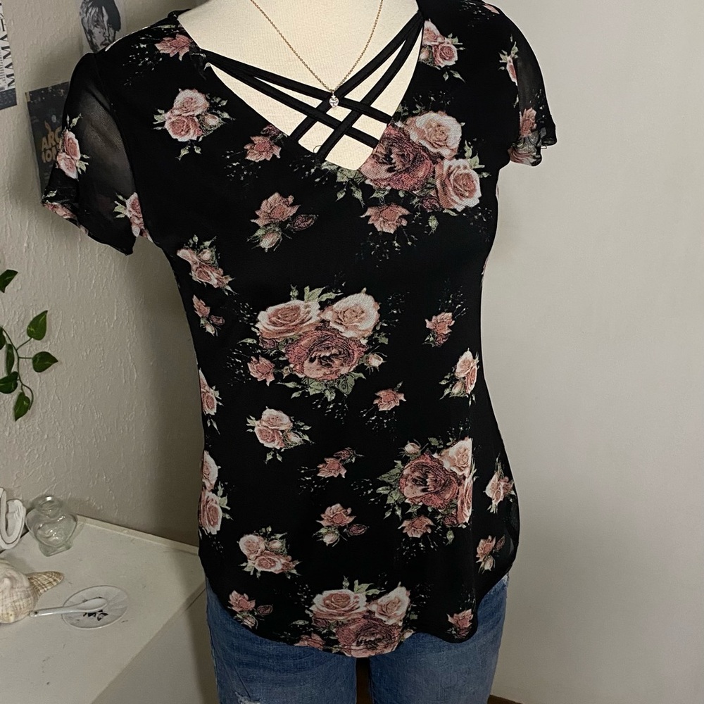 No Boundaries Black Floral Blouse